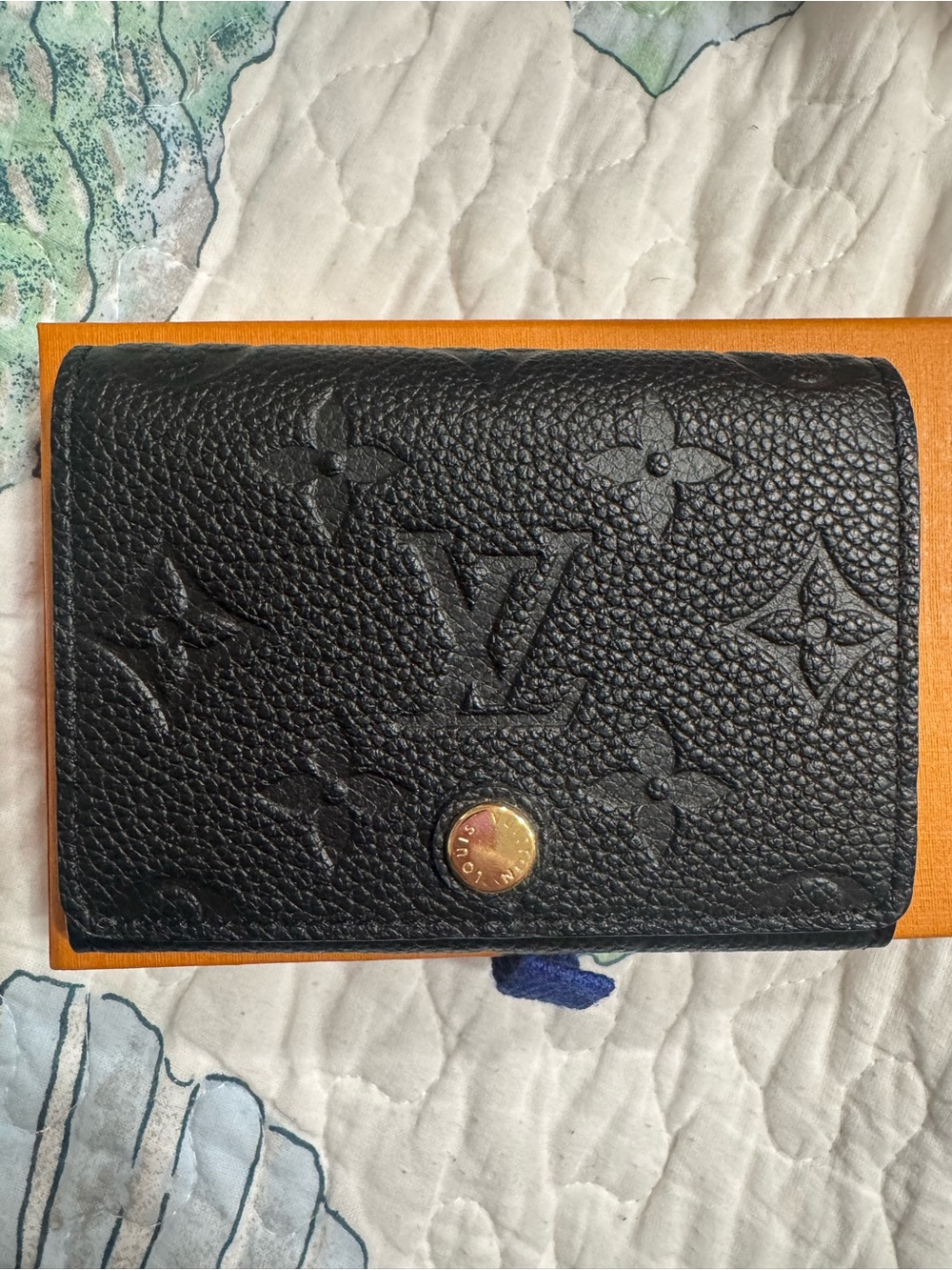 Louis Vuitton Black Embossed Monogram Envelope Card Holder with Gold Snap - Picture 3 of 9